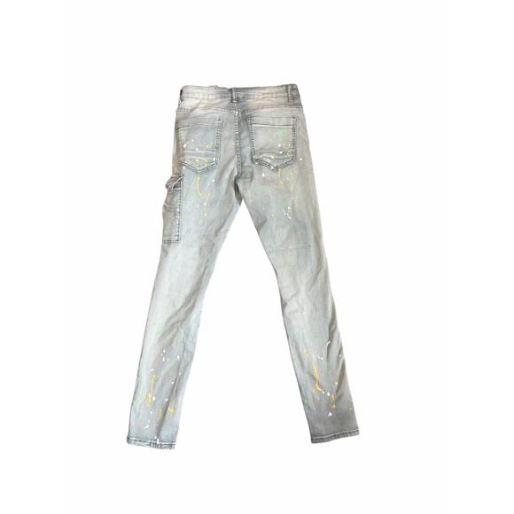 Hustle Jeans Slim Skinny Paint Splatter Light Wash Distressed Denim Men 30 Y2K - Picture 4 of 5